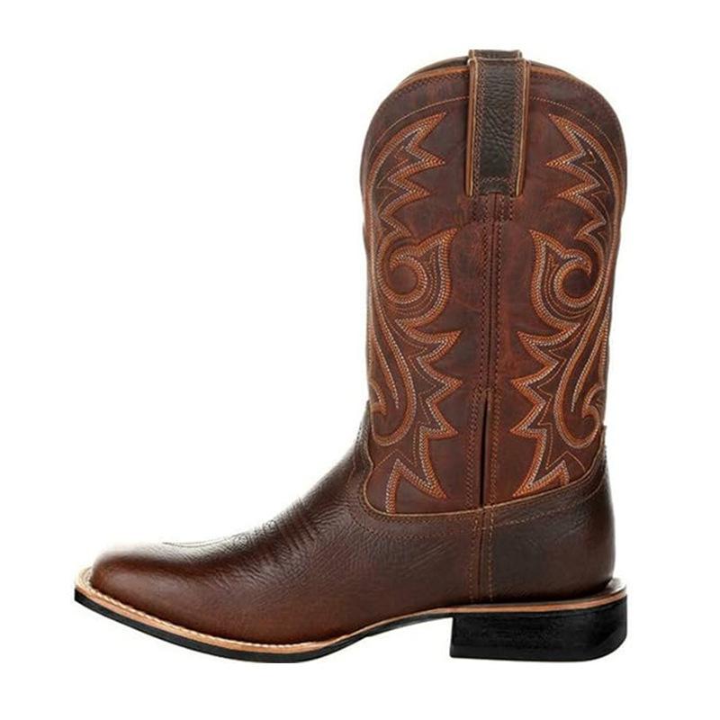 Autumn and winter new men's short embroidered thread western boots British style square head square heel cuff short boots