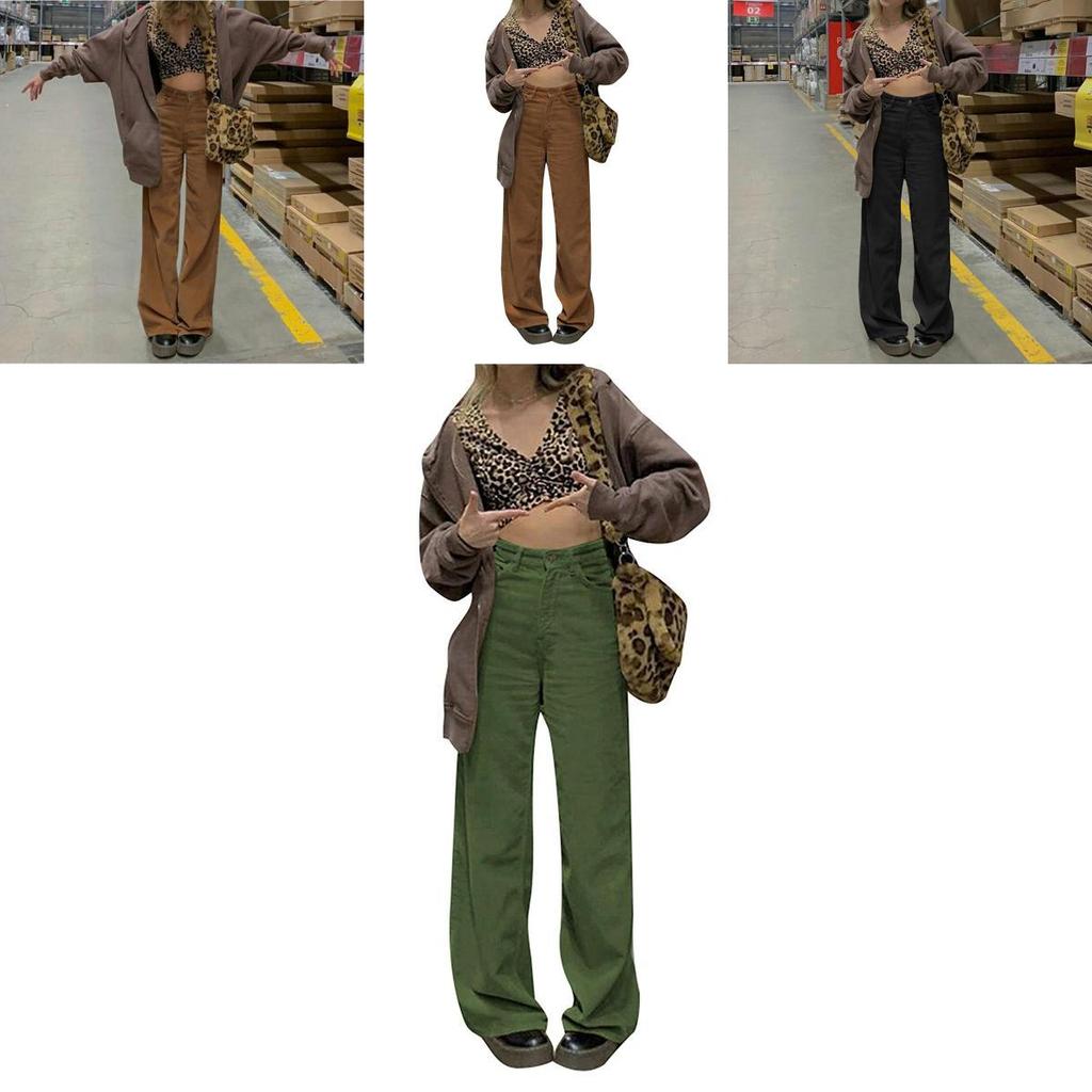 Womens Solid Color High Waist Wide Leg Slimming Casual Fashion Corduroy Pants
