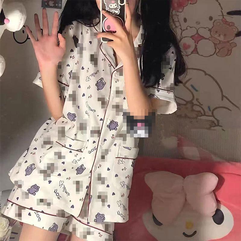 Pajamas Women's Summer Cow Crayon Small New Short-sleeved Shorts Cartoon Cute High-value Casual Style Loungewear Set