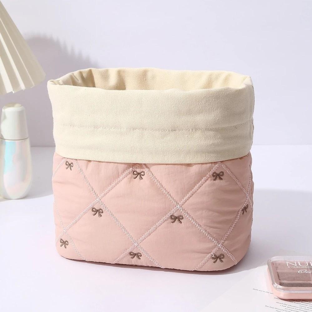 Portable Large-Capacity Makeup Bag Bowknot Printed Drawstring Travel Beauty Pouch Soft Fabric Cosmetic Bag Travel розовый