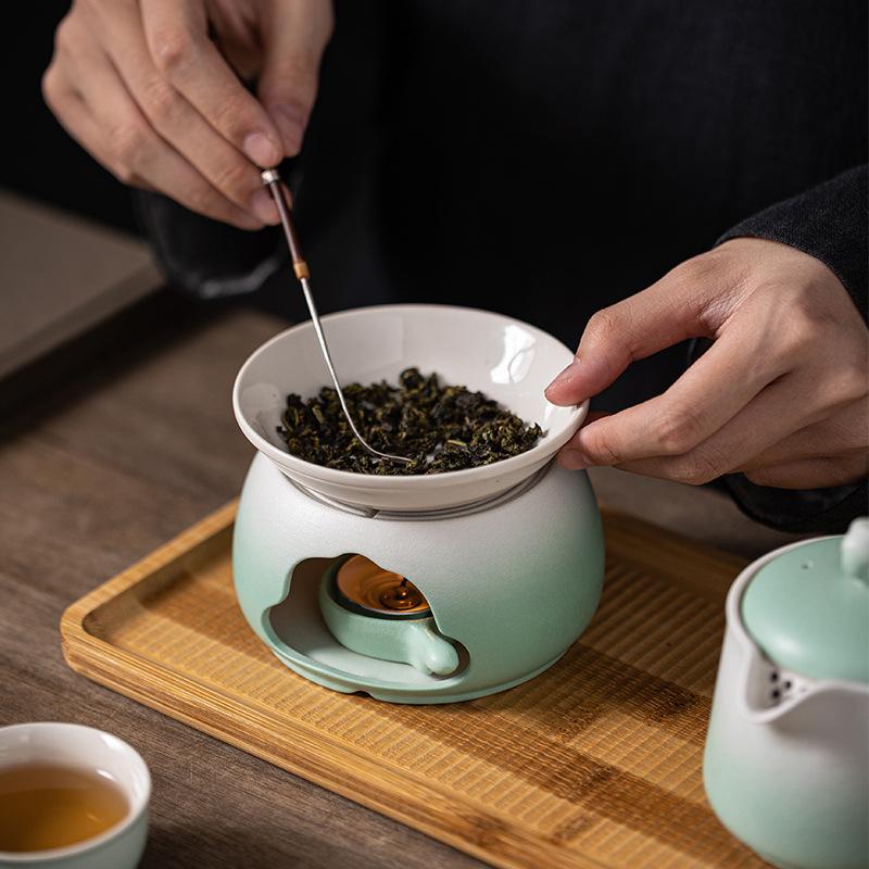 Kung Fu Tea Set Gradual Change Ceramic Teapot Teacup Brewing Tea Stove Tea Warmer Incense Insert Small Set Gift Box Business Souvenir