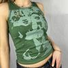 Summer European and American Ink Portrait Print Casual Sleeveless Round Neck T-shirt Women's Top