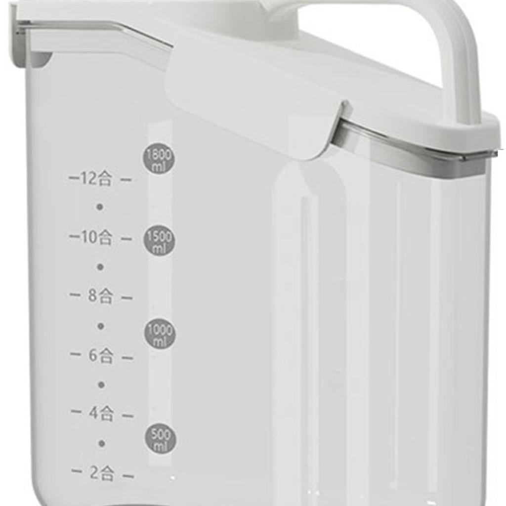 2000ml Sealed Grain Storage Box with Measuring Cup Large Capacity Handheld Transparent Rice Bucket Jar for Kitchen White