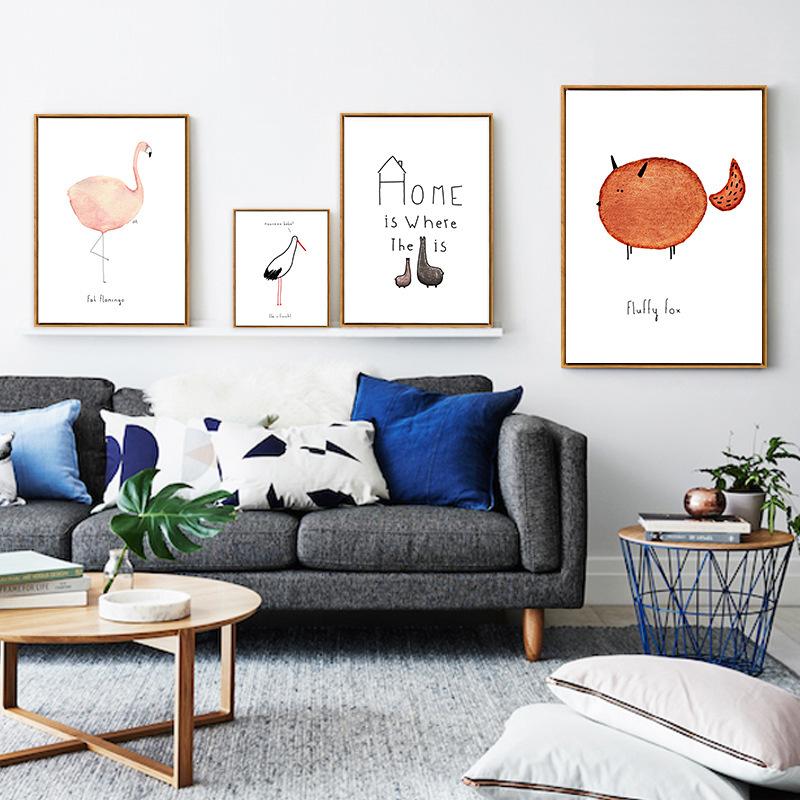 Scandinavian Decorative Living Room Unicorn Weird Lama Fluffy Fox Flamingo Kids Room Fresh Cartoon Art House Poster