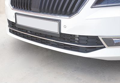 OmsaLine Front Bumper Pads (3 Pcs, Stainless Steel) for Skoda Superb 2015-2024