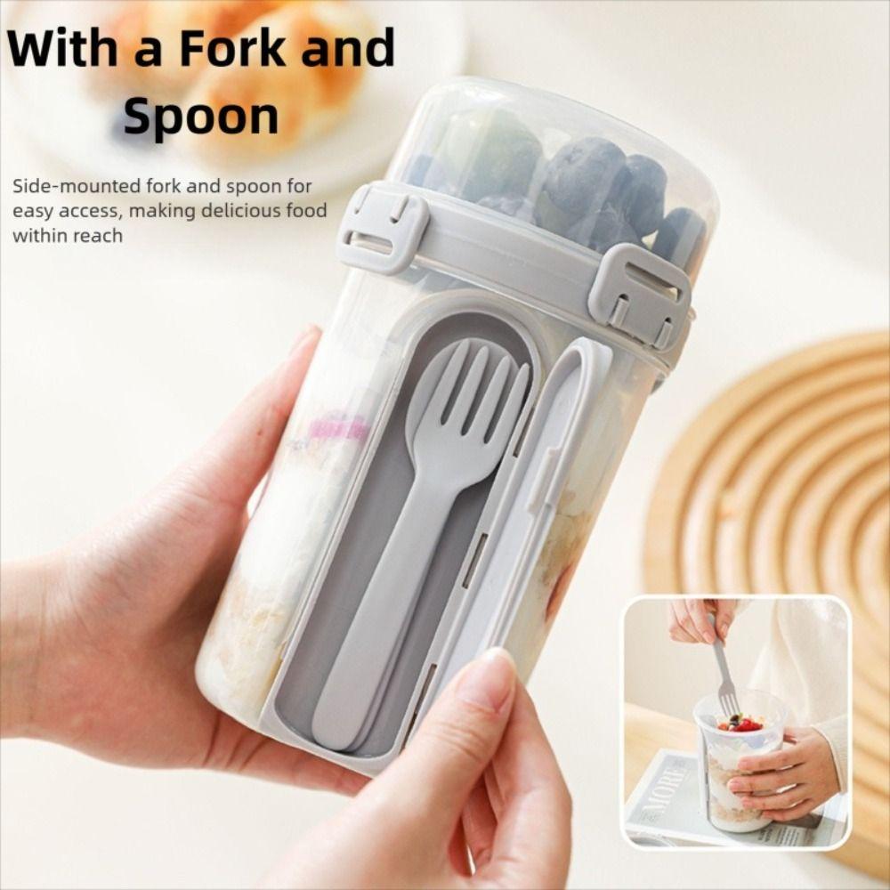 New 600ml Breakfast Cups Double-layer with Spoon Yogurt Bowl Leak Proof Reusable Salad Cup for Oatmeal Cereal Nut Yogurt