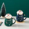Santa Claus Ceramic Coffee Mug with Creative Snow Globe Lid Afternoon Tea Flower Tea Cup Home Breakfast Milk Mug Christmas Gift
