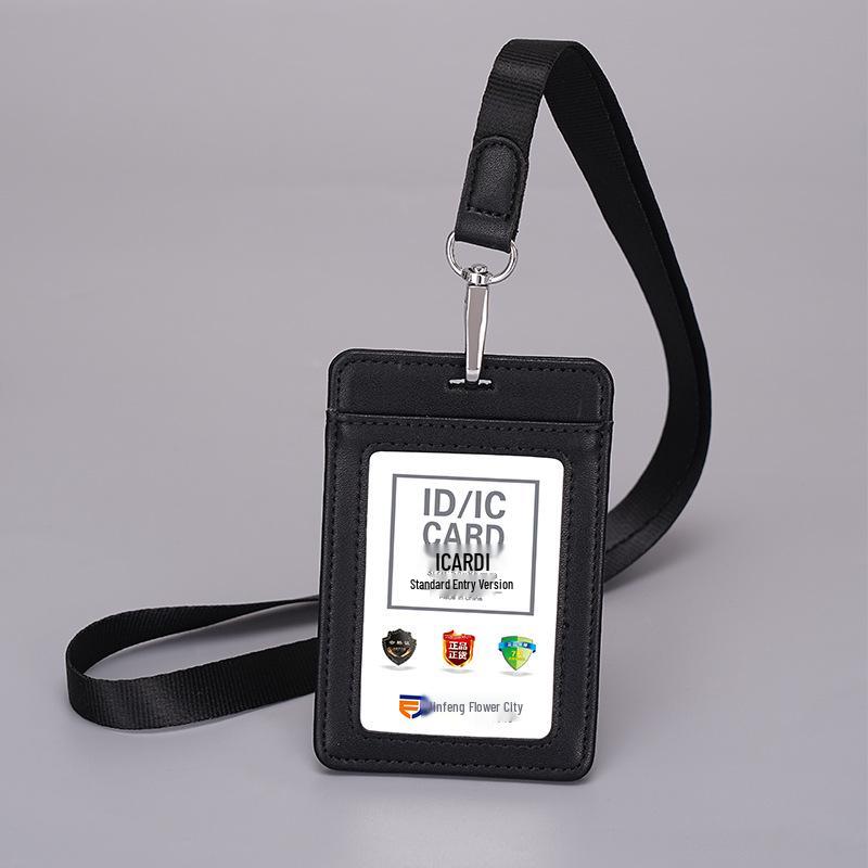 Genuine Leather ID Badge Holder with Lanyard for Employees, Students, School ID, Meal, and Bus Cards