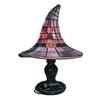 Decorative Desk Lamp Handcrafted Stained Glass Witch Hat Lamp, USB Powered Gothic Wizard Night Light, Retro Resin Accent with Purple Amber Mosaic,