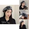 Stylish Houndstooth Japanese Beret Hat For Women With Unique Metal Patch