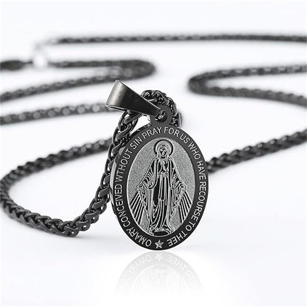 Collana con Pendente della Vergine Maria per Uomo Medaglia Miracolosa Accessorio in Acciaio Inossidabile