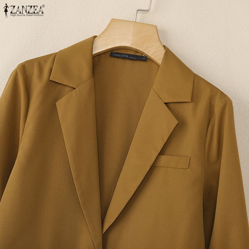 ZANZEA Women Casual Turn Down Collar Long Sleeve Patchwork Thin Cardigan Blouse