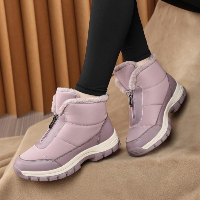 Waterproof Women Winter Ankle Boots Front Zipper Plush Snow Boots Non‑Slip Warm Outdoor Cold‑Proof Short Booties