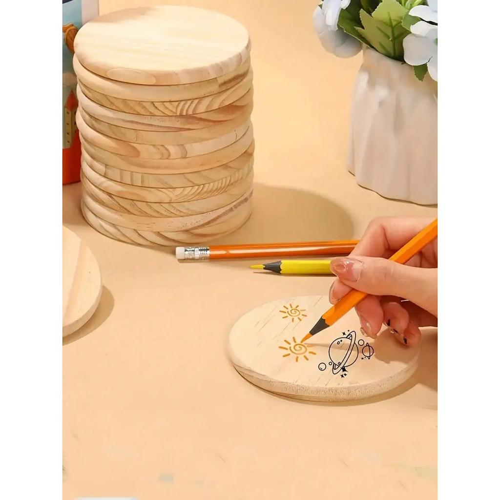 5pcs Unfinished Wood CoastersWood Slices For Nature Crafts And Wedding Decoration Blank Coasters Wood Kit For DIY Art Painting