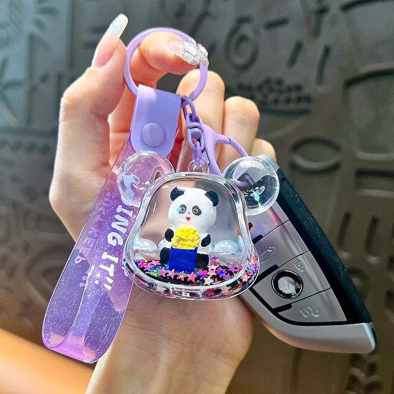 Exquisite Quicksand Panda Keychain: Cartoon Oil-Filled Doll Bag Pendant and Car Accessory