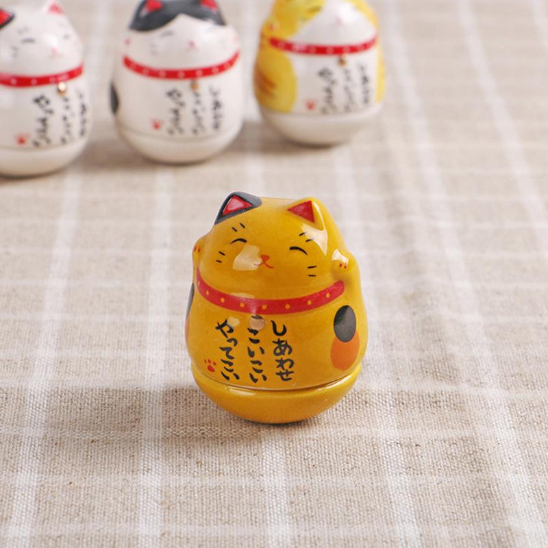 Japanese Ceramic Lucky Cat Tumbler Daruma Crafts Cartoon Lucky Cat Ornaments Landscape Home Decor Fortune Cat Statue Figurines