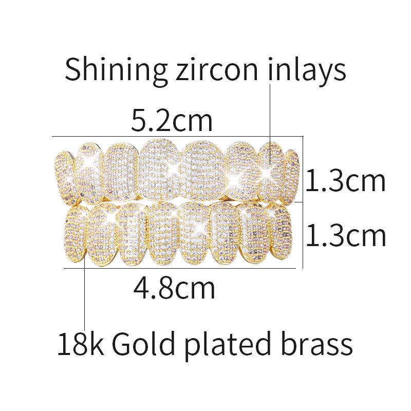 18K Gold Plated Tooth Rapper Jewelry Iced Out Grills For Women Men Hip Hop Teeth Grillz Rhinestones