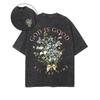 Street Fashion Flower Printed T-shirt Trendy Washed Oversized T Shirt Summer High Quality Pure Cotton Clothing