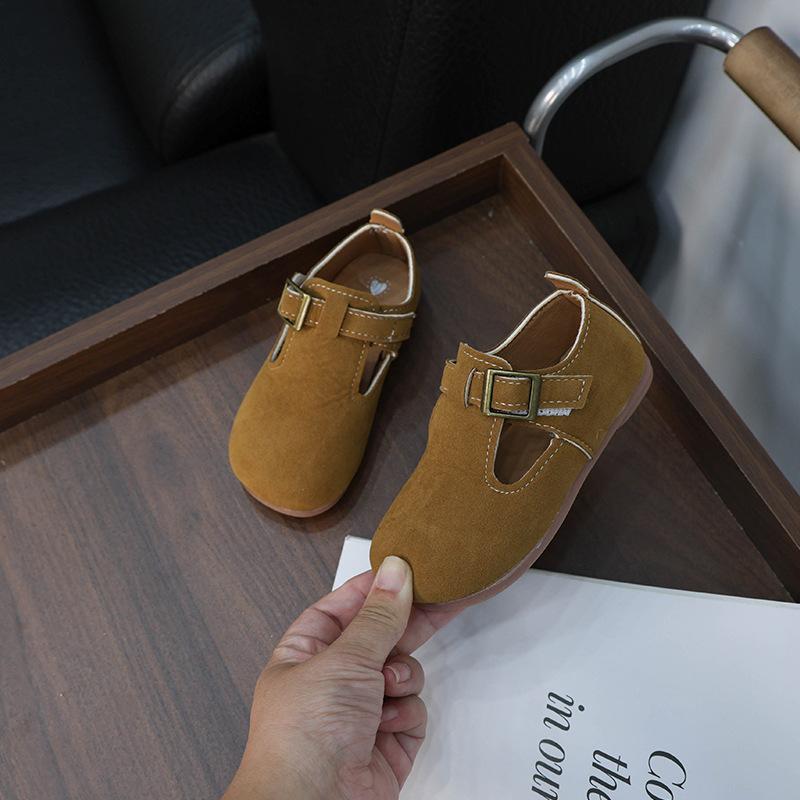 Children's Leather Shoes New Round-toe Girls' Flat Shoes Fashion Causal Kids Hollow-out Boys Walking Shoes Solid Color Non-slip