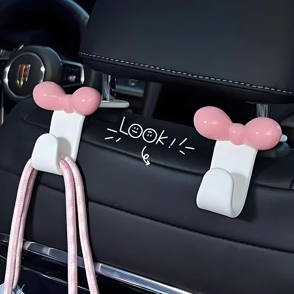 4PCS Car Seat Headrest Hooks, Cute Bow Vehicle Back Seat Hanger for Purses Bag, Backseat Storage Hanging Organizer Accessories