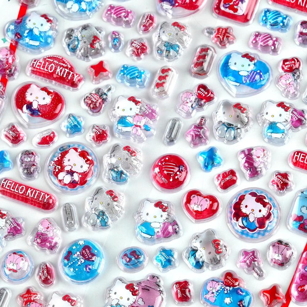 Kitty Crystal Candy Relief Stickers Cute Kawaii Decals Waterproof Girls Phone Aesthetic Decor Kids Art Craft Gifts 3D for Kid Friendly Entertaining