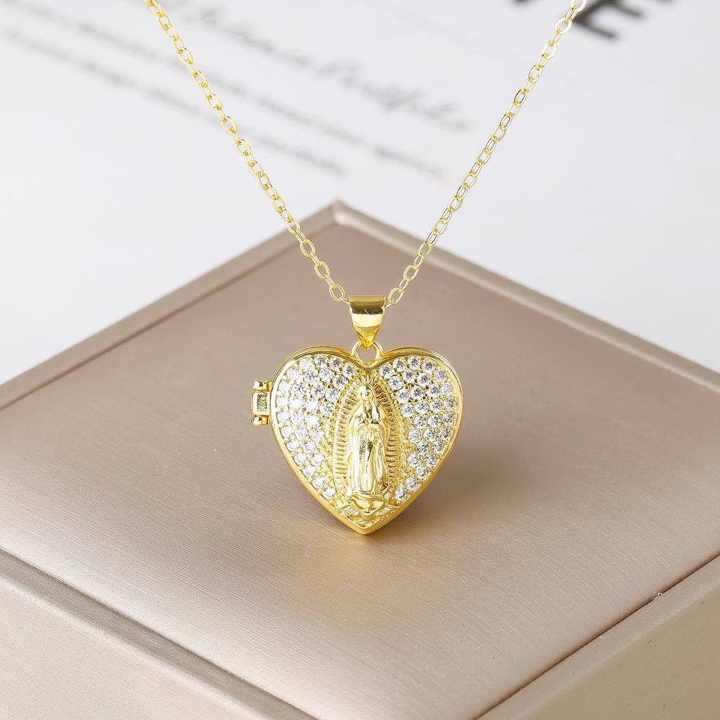New Trendy Openable Religious Virgin Mary Saint Jude Zircon Photo Box Pendant Necklace for Female Male Daily Party Jewelry