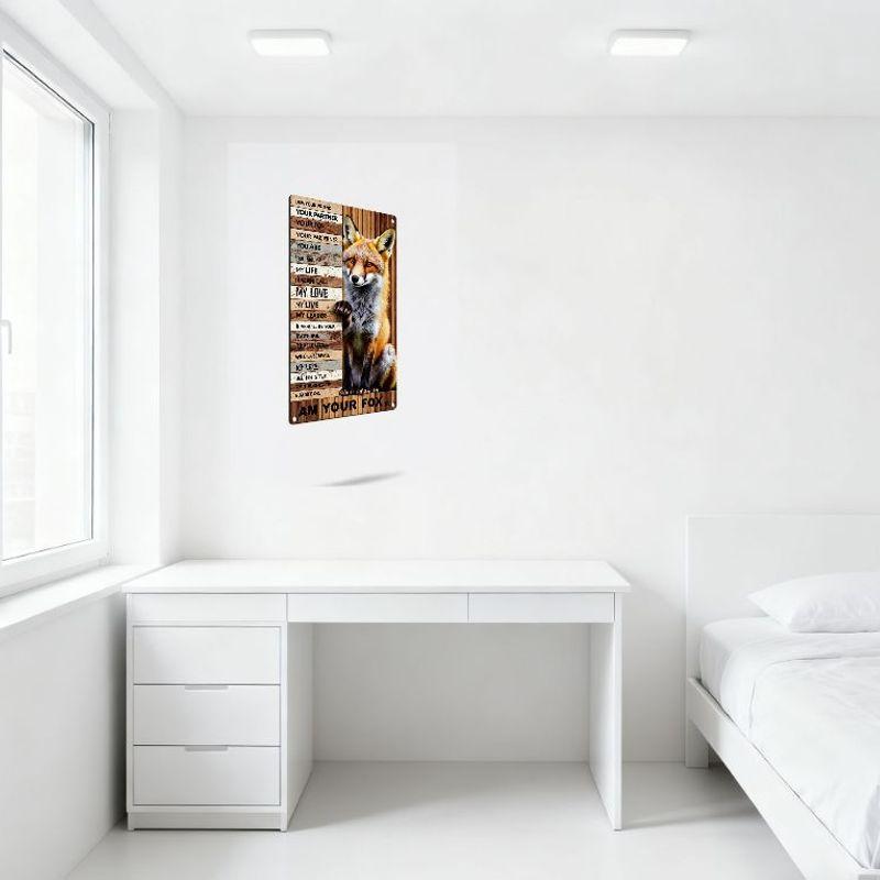 Rustic Wooden Fox Plaque with Motivational Phrases Metal Backing Decorative Wall Hanging for Home Man Cave