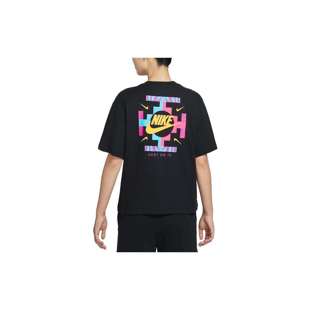Nike Pattern Print Logo Crew Neck Short Sleeve T-Shirt Women Tops Black FB8210-010
