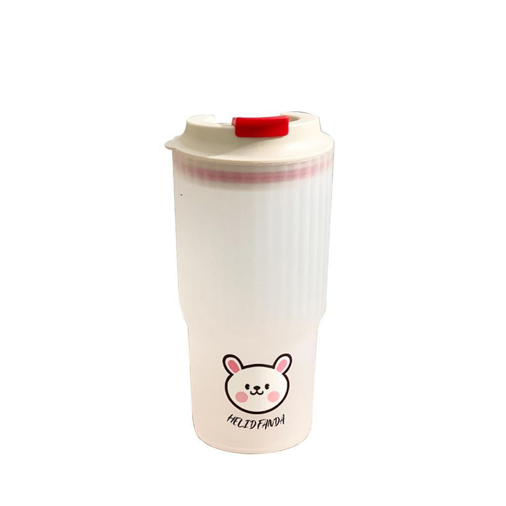 WORTHBUY 650Ml Cute Plastic Milk Coffee Cup With Lid Travel Sport Portable Large Capacity Water Cup Tumbler For Kids Adult