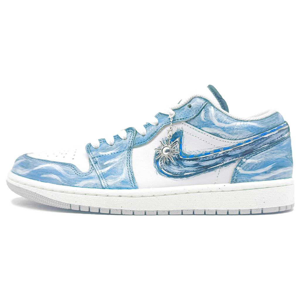 Jordan Air Jordan 1 Abrasion Resistant Low top Skateboard Shoes Unisex Blue White FQ7687-300(Team1108-)
