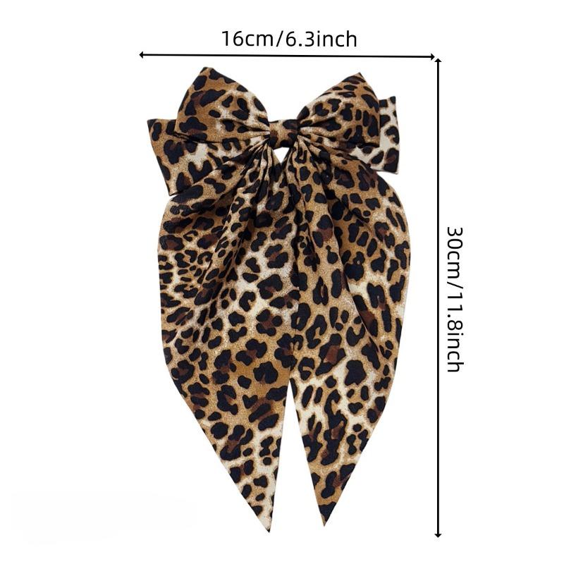 Vintage Leopard Print Bowknot Hairpin Long Ribbon Back Head Spring Clip Ponytail Headwear for Women Elegant Versatile Hairpin