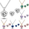 Women's Fashion Jewelry Heart Pendant Necklace Ear Studs Earrings Set