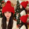NUOLUX Women's Reindeer Antler Knit Hat, Warm Winter Hat, Christmas Hat, 56-62cm, Red