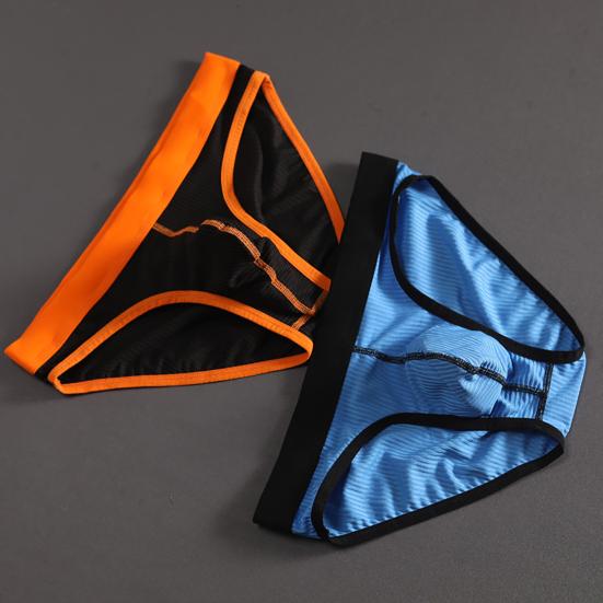 Men Briefs Ribbed Good Stretch Big Pouch Low Waist Color Block U Convex Close Fit Underpants Panties for Honeymoon