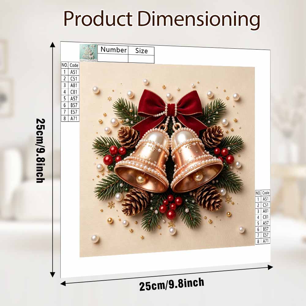 Pearl painting Christmas bells pine cone red bow art kit DIY home decor painting