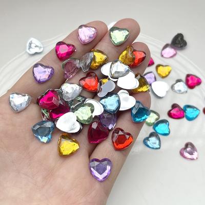 100pcs12mm Charm Blend Color/Fire Red Heart Acrylic Flat Back Scrapbook Diy Jewelry Decoration Earrings Gift Decoration Rhinestone