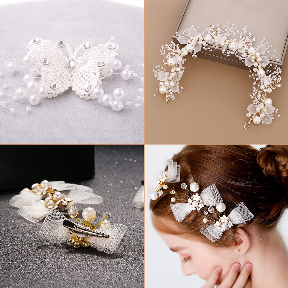 Samcos Hair Crystal Flower Hair Photo Japanese Clothing Ornament, Ribbon, Butterfly, Hairpin, Pearl, Beads, Crown, Ribbon, White, Headband, Kids,