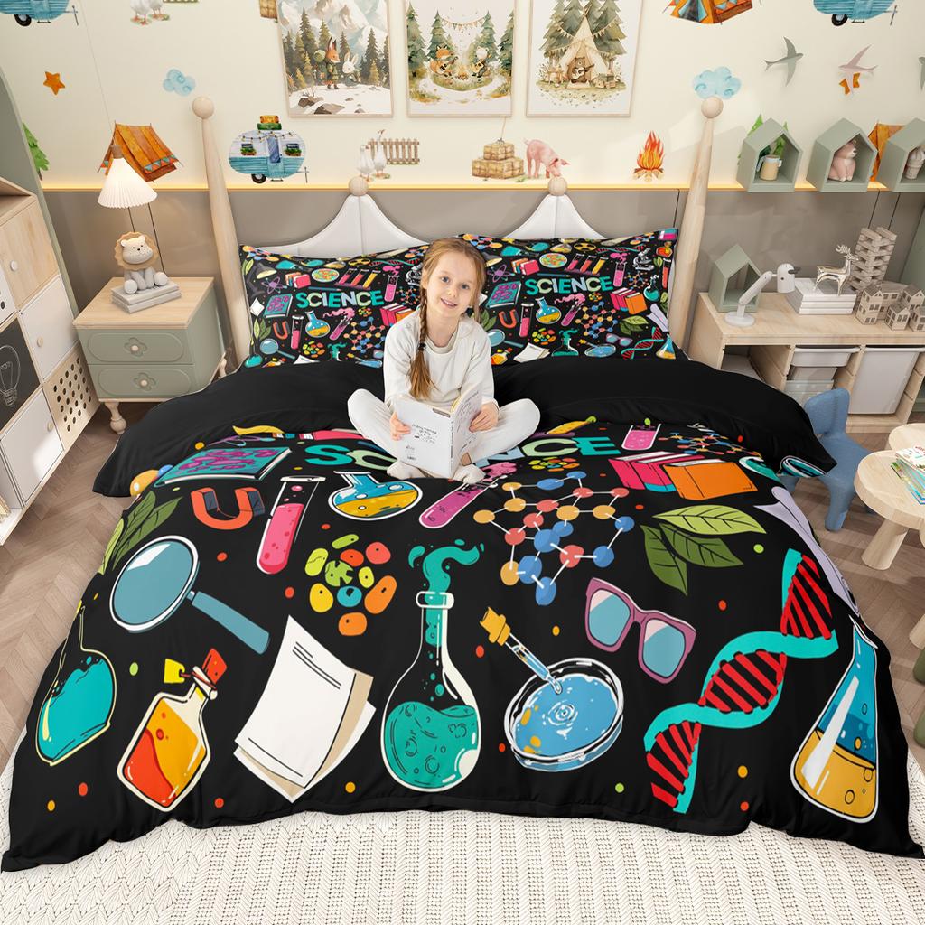 Homewish Kids Alphabet Duvet Cover Set For Boys Girls Monogrammed Bedding Set School Life Theme Comforter Cover Set