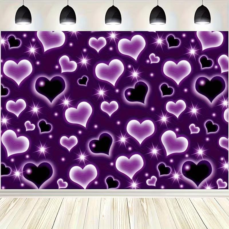 2D Dark Purple Love Pattern Backdrop for Bachelorette & Themed Events 47.2x31.5inch/120*80cm