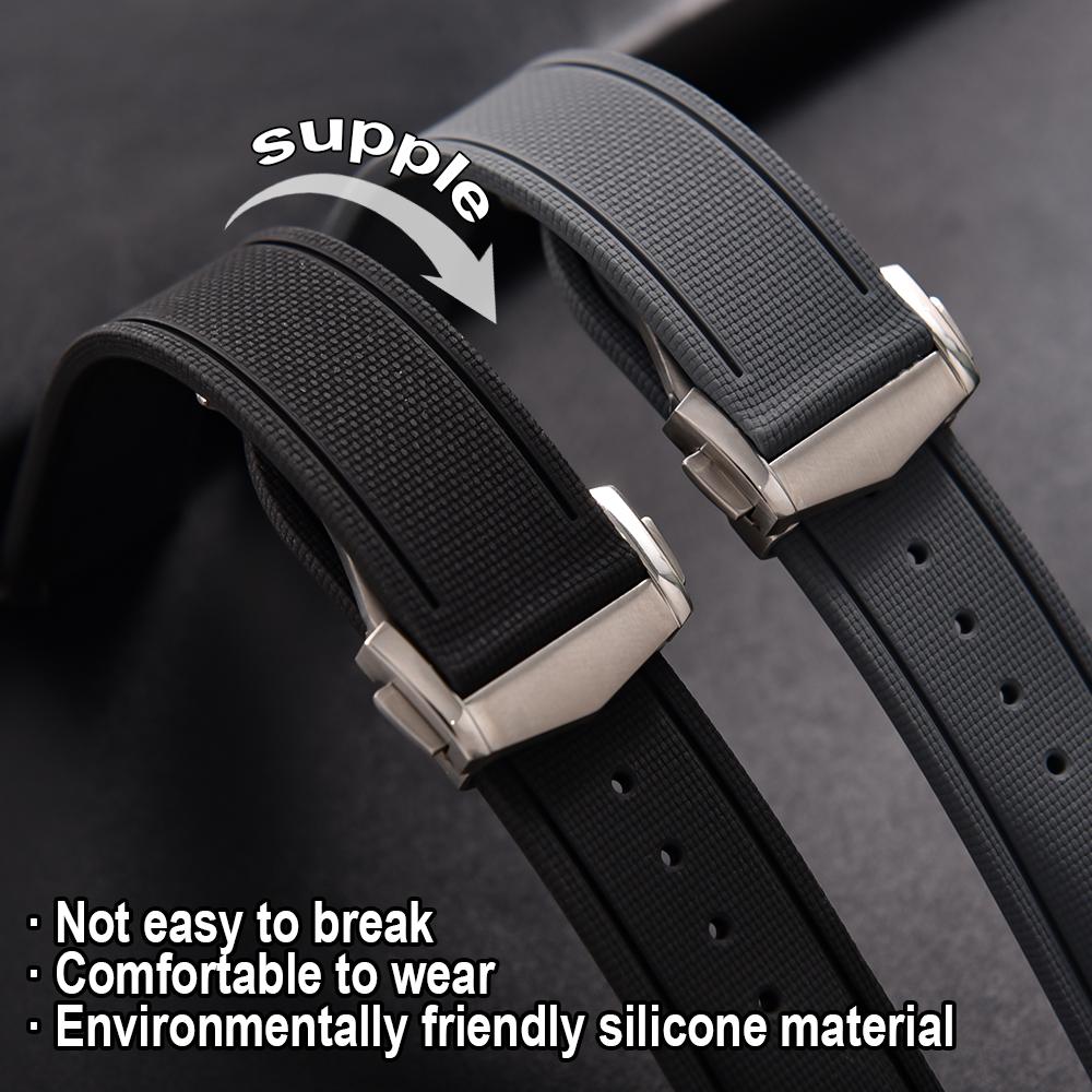 Premium Grade Soft FKM Rubber Watch Strap 20mm 21mm 22mm Perfect Fit Flat End Universal Quick Release Watch Strap
