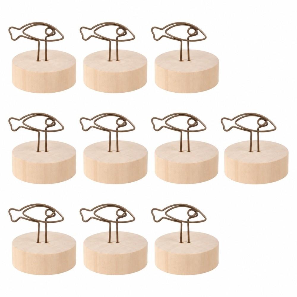 10PCS Wood Desktop Note Holder Round Fish Shape Vintage Card Clip Round Wood Clip  Home Table