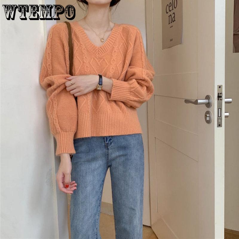 Frühling und Herbst Damen Pullover lose V-Ausschnitt Top Kurzmantel Pullover Mode Minderheit Pullover