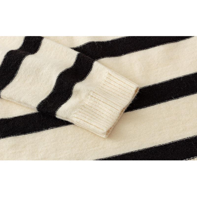 Women's Plus Size Lapel Long Sleeve Striped Shirt Autumn and Winter Loose Knitwear