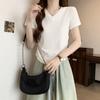 Korean Style Slimming Summer V-Neck Ruched Waist Short Sleeve T-Shirt for Women