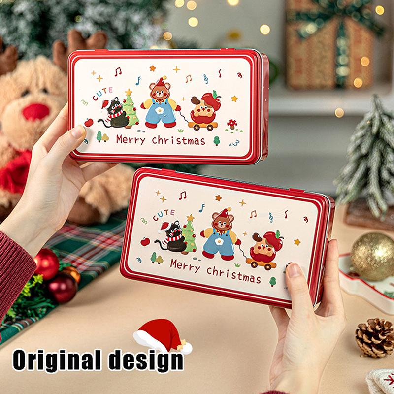 Cute Cartoon Christmas Candy Storage Box Tinplate Square Gift Box Xmas Candy Cookie Box Home Storage Large Capacity Metal Can