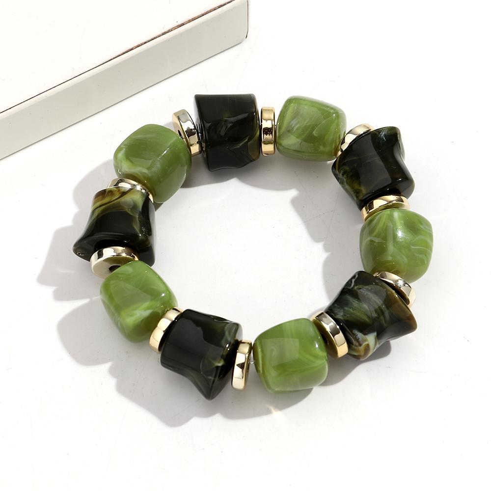 Boho Multicolor Resin Irregular Square Beaded Bracelet for Women Men New Trendy Acrylic Geometric Strechy Bracelet Jewelry Gifts