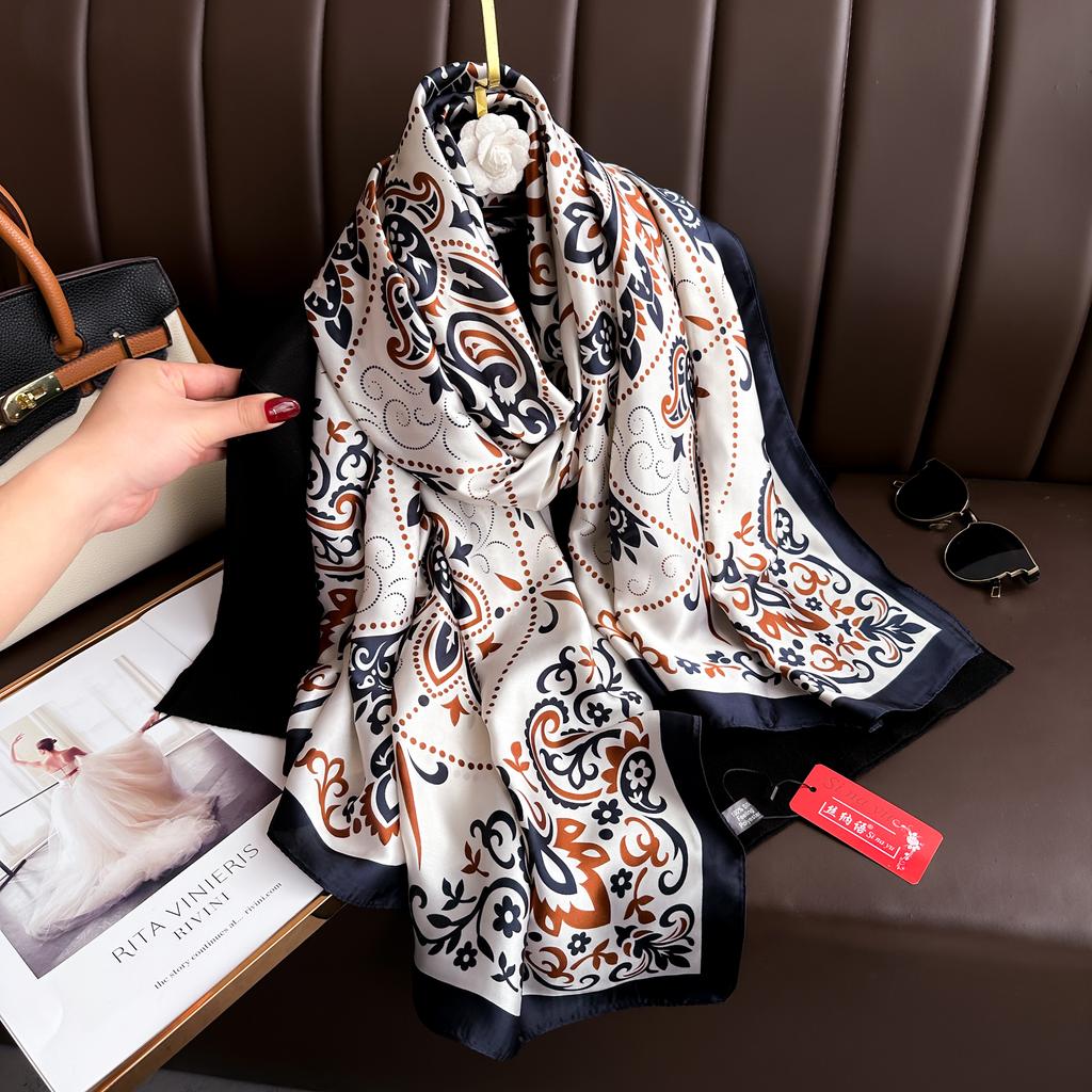  180*90cm Luxury Brand Spring Summer Autumn Women Clothing New Fashion Color Matching Printed Silk Scarf Lady Shawl Turba