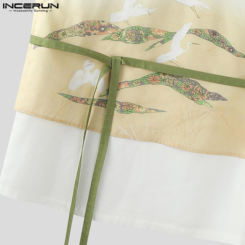 INCERUN Men Lapel Neck Sleeveless Fake Two-piece Print Casual Tank Tops