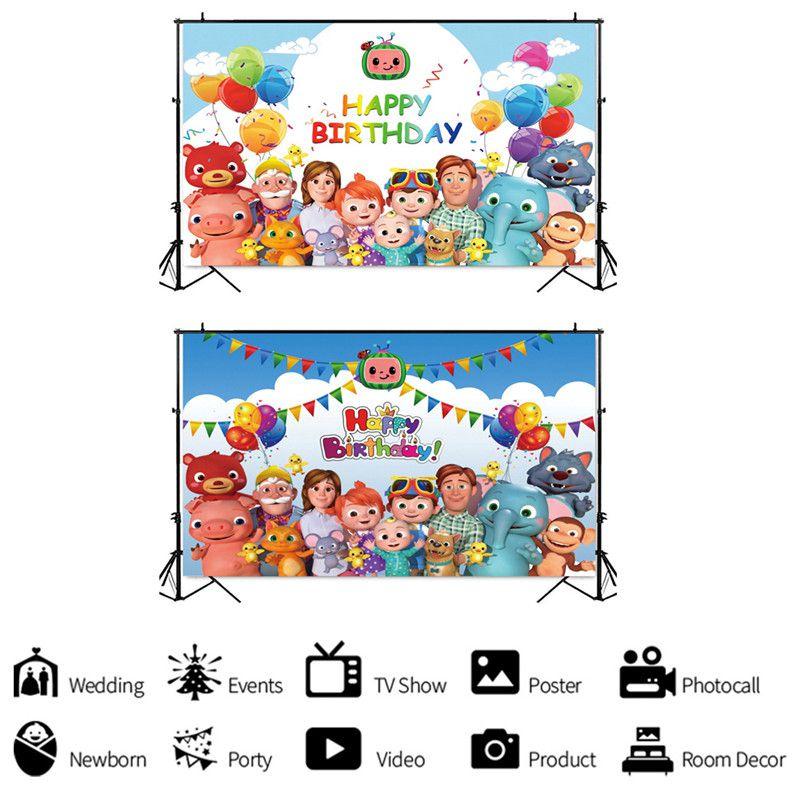 Cocomelon Family Photography Backdrops With Bright Colors For Party Decoration 120*80cm