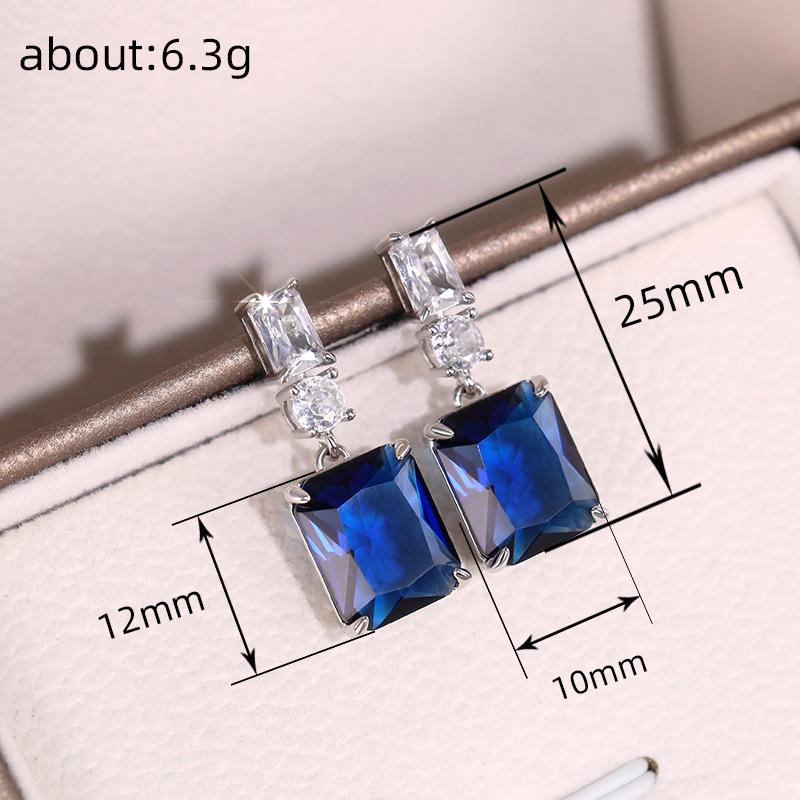 Xiaomi Huitan Trendy Geometric Blue Cubic Zirconia Drop Earrings for Women Silver Color Fashionable Female Ear Accessories Hot Jewelry